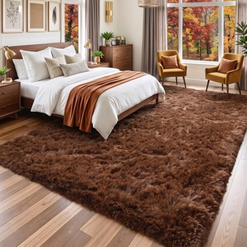 Amdrebio Chocolate Brown Furry Area Rug 5x7 for Living Room Bedroom Dorm - Image 3