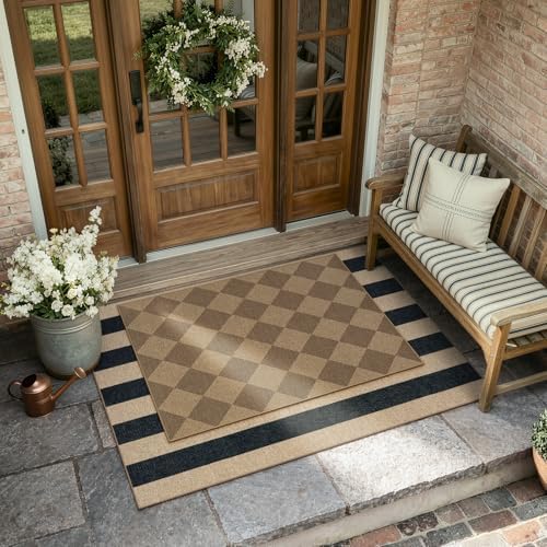 Lahome Checkered Easy Jute Front Door Mat, 2x3 Entryway Outdoor Rug - Image 2