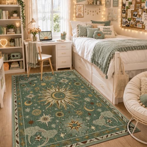 Vacuum-Friendly, 5x7 Washable Area Rug, Green Brown by meejou