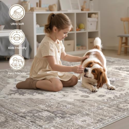 EIEIHOUSE 7x9 Area Rug Washable Vintage Rugs for Living Room Brown/Beige - Image 5