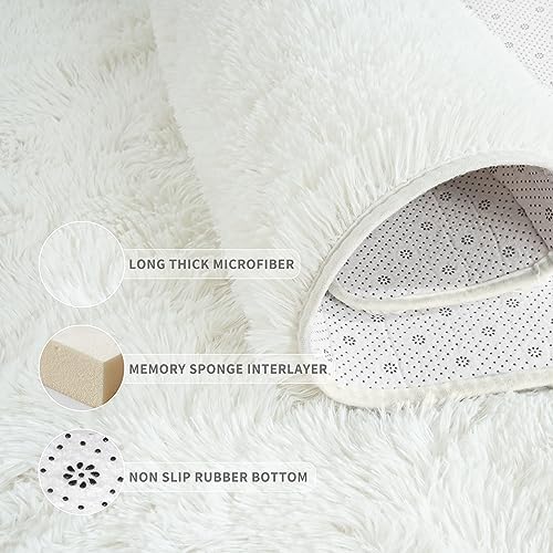Tepook 5x8 Soft Fluffy Rug for Bedroom Fuzzy Cream Rugs for Living Room - Image 5
