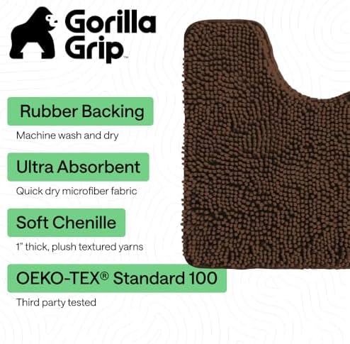 GORILLA GRIP Bathroom Area Rug Sets 2 Piece, Soft Chenille, 30x20 Brown - Image 3