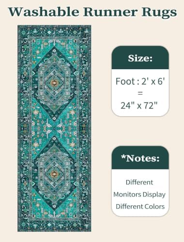 SERISSA 2x6 Washable Non Slip Boho Runner Rug for Hallway，Teal - Image 6