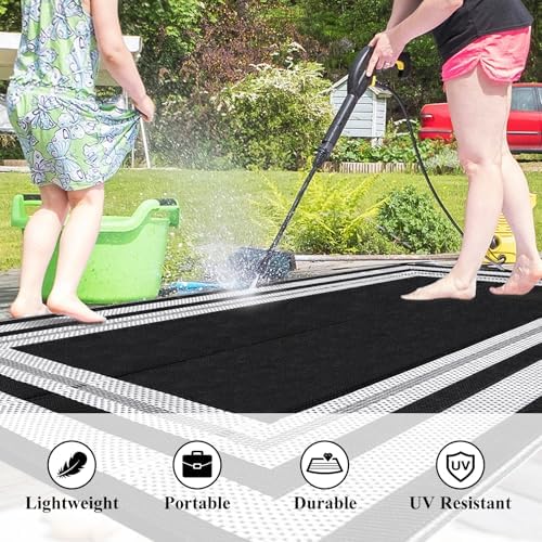 GAOMON Waterproof Plastic Straw Rug 9x12 Outdoor Rug for Patios Modern Bordered Lightweight Carpet Reversible Mat for Backyard Pool Deck Picnic Patio Porch RV Beach Trailer Camping Border-Black/White - Image 5