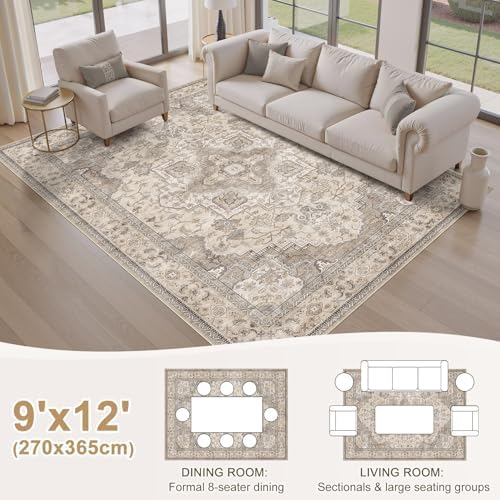 EIEIHOUSE 9x12 Area Rug Washable Vintage Rugs for Living Room Brown/Multi - Image 2