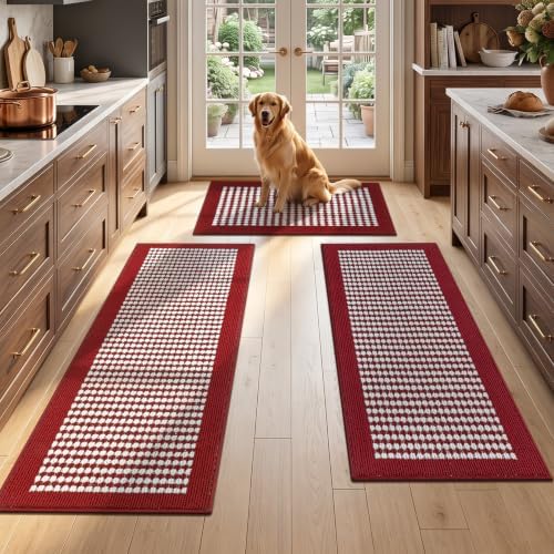 Ileading Christmas Kitchen Rugs Set of 3 Piece Washable Red Xmas Runner Rug by Ileading