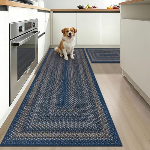 HEBE Faux Jute Kitchen Rugs Set of 2, Washable Kitchen Mats for Floor by HEBE