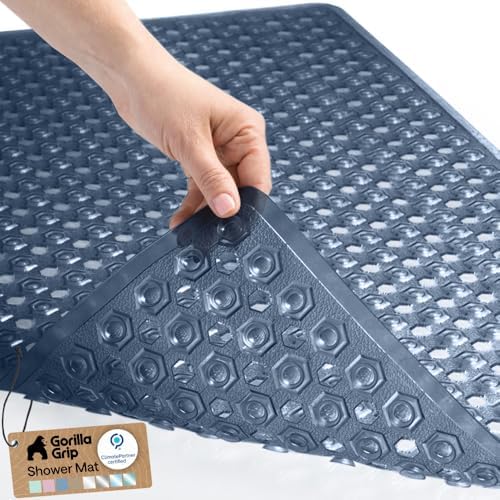 GORILLA GRIP Bath Tub Shower Mat, Bathtub Floor Liner, 35x16 Clear Navy by GorillaGrip