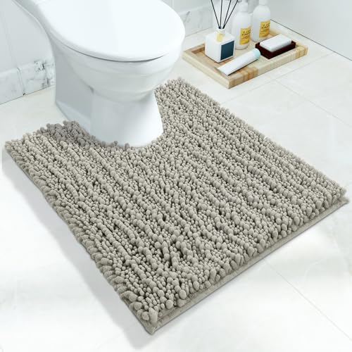 Yimobra Toilet Rug U Shaped Washable 24x20 Inch - Ultra Soft Absorbent Chenille Bath Rugs for Toilet, Quick Dry & Machine Washable, Non Slip Contour Bathroom Mat, Sand by Yimobra