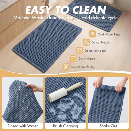 MIULEE Set of 2 Waffle Bathroom Rugs Boho Bath Mat Blue 24x36 Inch - Image 6