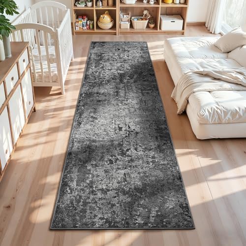 2x10 Black Rug Runners for Hallways Kitchen Runner Rug Non Slip Washable Black Long Runner Rugs with Rubber Backing Soft Abstract Carpet Runner for Bedroom, Kitchen, Bathroom, Entryway by OmpaaHomeDecor
