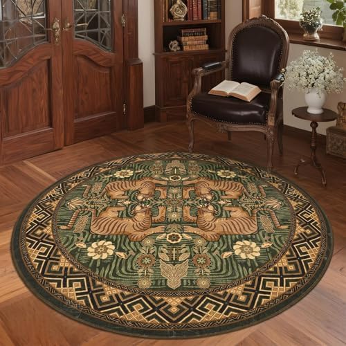 GarveeHome Tiger Round Area Rugs Boho Bedroom Non Slip Washable Vintage - Image 3
