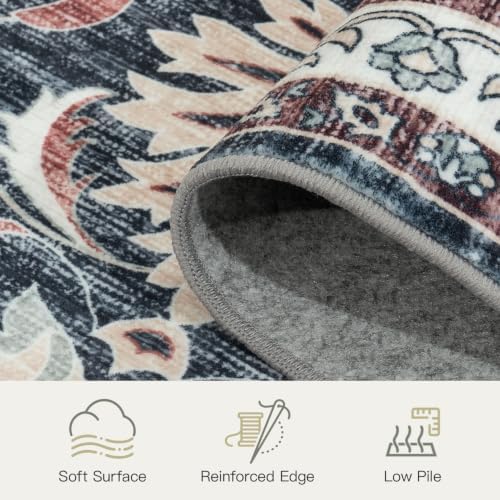 Lofus Washable Rugs for Living Room 9 x 12, Floral Navy Blue and Rust Red - Image 5