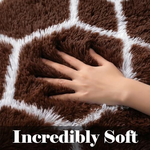 6x9 Area Rugs for Living Room Bedroom, Fluffy Brown and White Geometric Rug - Image 2