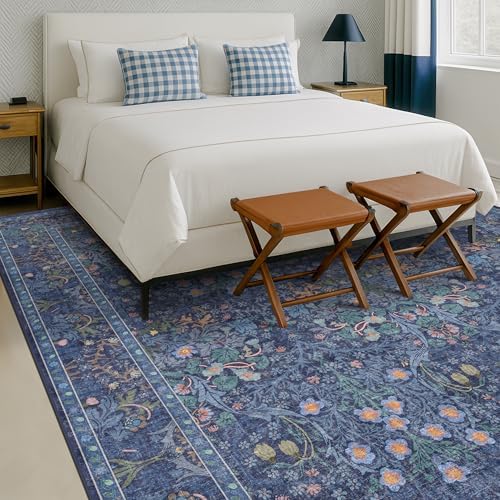 Hazo Haus Vintage Dark Blue Living Room Rug, 7x10 Washable Large Area Rugs for Bedroom, Dining Room Rugs Under Kitchen Table, Oriental Navy Blue Low Pile Stain Resistant Non-Slip - Image 6