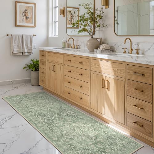 Sage Green 2x6 Runners for Kichen Floor Washable Non Skid, Soft Green Medallion Hallway Runner Rug for Entryway Foyer Mudroom, Cottagecore Carpet Runners 6ft for Bedside Bathroom Laundry Room - Image 4