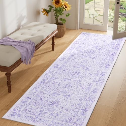 DUKINO 2x6 Runner Rug, Washable Vintage Floral Kitchen Rug, Purple - Image 5