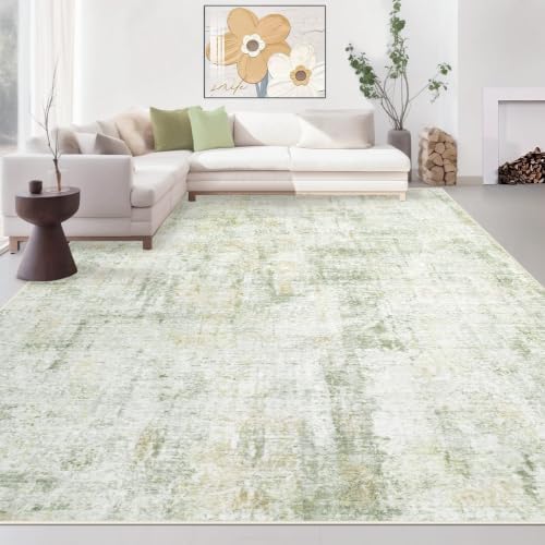 Area Rugs 9x12 Living Room: Washable Rug Modern Abstract Large Rugs Soft Non Slip Neutral Rug Stain Resistant Indoor Carpet for Bedroom Kitchen Dining Room Home Office Rugs(Green Brown,9'x12') by MXSANYOORUG