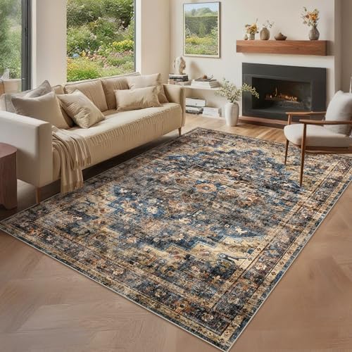 GarveeHome Vintage Area Rug 5x7 Washable Rugs for Living Room Blue&Brown by GarveeHome