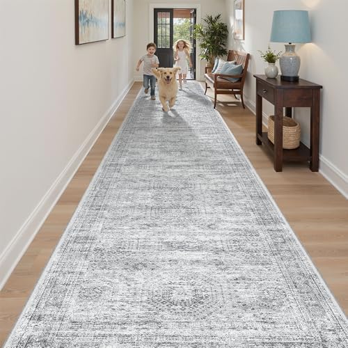 Soalmost Washable Hallway Runner Rug 3x18 Kitchen Entry Rugs Non-Slip, Grey - Image 2