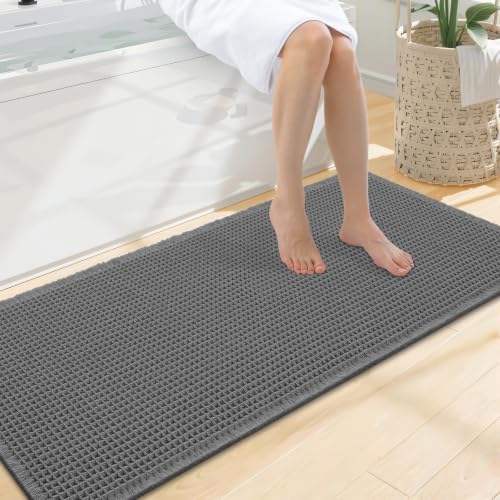 Smiry Waffle Bath Mat 47X20, Extra Soft Absorbent Bathroom Rugs, Dark Grey by Smiry