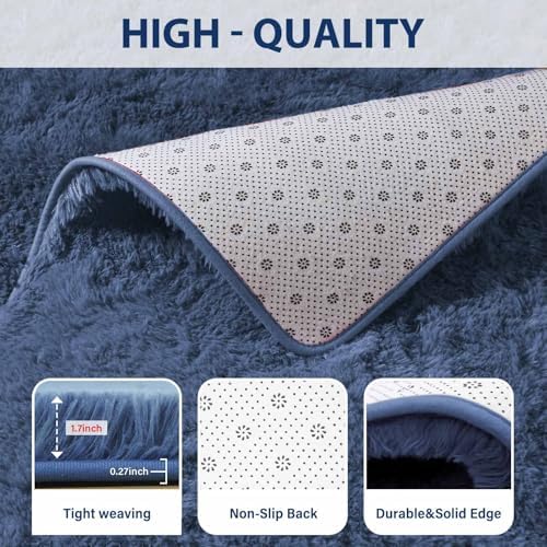 FinRèc Home 9x12 Non-Slip Fluffy Area Rugs for Living Room (Dark Blue) - Image 5