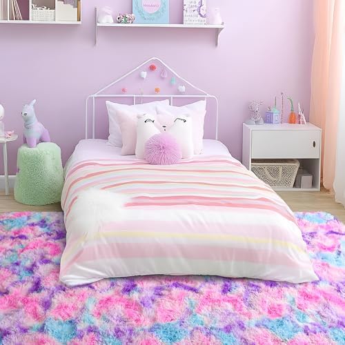Tepook Pink Blue Purple Fluffy 8x10 Area Rug for Girls Bedroom - Image 4