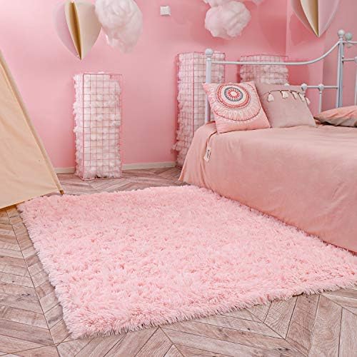 Ophanie Pink Area Rugs for Bedroom Girls, 5x7 Kids Fluffy Fuzzy Furry Shag Carpet, Plush Soft Cute Baby Shaggy Bedside Indoor Floor Rug for Teen Dorm Decor, Nursery with Over 99 pcs Pile fibers - Image 5