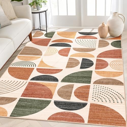 MUJOO Boho Rug Washable,4x6.5 Area Rugs for Bedroom Living Room Bedside Office,Throw Floor Carpet Non Slip Soft Indoor Modern Abstract Bohemian Terracotta by MUJOO