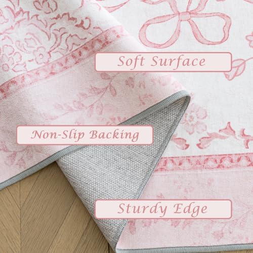 Pink Vintage Floral Nursery Rug Girl 5x7, Bow Room Decor Baby Toddler Rug for Girls Room, Light Pink Cutecore Kawaii Kids Playroom Rug for Little Girls Bedroom, Alfombra para Bebes - Image 5