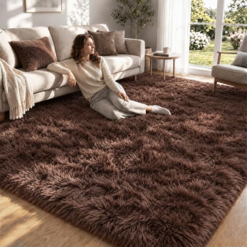 8x10 Area Rugs for Living Room: Soft Brown Fluffy Rug Shag Washable Rug Plush Fuzzy Indoor Carpet for Bedroom Nursery Playroom Girls Boys Kids Room (Brown, 8'x10') by ZomfyRugs