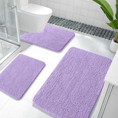 OLANLY Bathroom Rugs Sets 3 Piece, 36"x24"+24"x16"+24"x20", Lavender by OLANLY