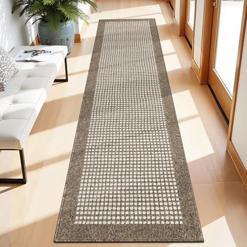 Ileading Brown Runner Rugs for Hallway 2'x8' Non Slip Farmhouse Long Kitchen Floor Mats with Rubber Backing Absorbable Throw Rugs Machine Washable Indoor Decor Carpet for Corridor Petmat Entryway by Ileading