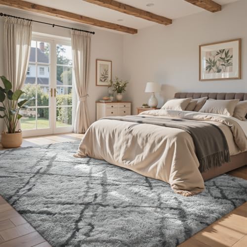 5x7 Area Rugs for Living Room, Grey Plush Fluffy Shaggy Bedroom Rugs Non-Slip, Ultra Soft Carpet for Nursery Kids PlayRoom Dorm Office Indoor - Image 3