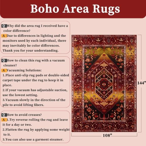 SERISSA 9x12 Washable Non Slip Boho Area Rug for Living Room - Image 2