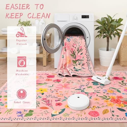 ISEAU 9x12 Area Rug for Living Room,Washable Rugs for Bedroom Dorm, Pink - Image 5