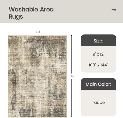 Valenrug 9x12 Area Rug, Abstract Large Washable Rugs for Living Room Taupe - Image 2