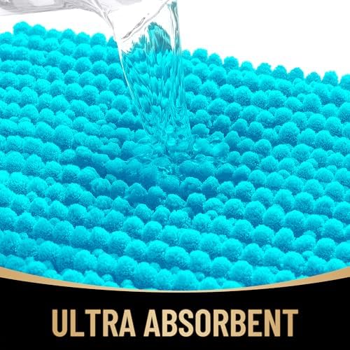 OLANLY Thick Chenille Bathroom Runner Rugs Mats 44x24, Aqua Sky - Image 3