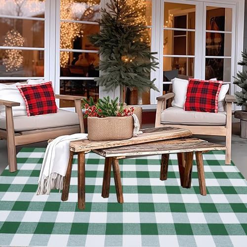 CAINANEL Green and White Buffalo Plaid Outdoor Rug Spring Door Mat Layering Rug Welcome Doormats for Spring Easter Farmhouse Entrance Porch Outdoors Decor - Image 4