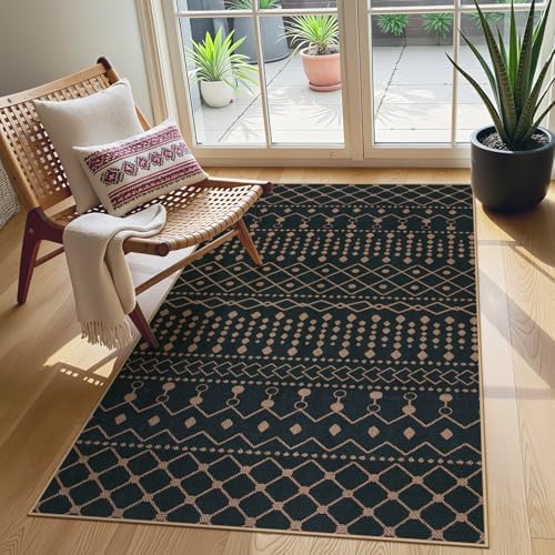 Lahome Moroccan Easy Jute 3x5 Outdoro Rug, Black and White Entryway Rug by Lahome