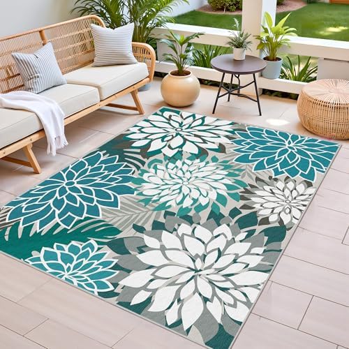 Arenarug Outdoor Rug Waterproof, Washable Patio Rug for Deck, 5x8, Teal - Image 4