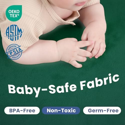 Huloo Sleep Baby Play Mat for Floor,1.3" Thick Memory Foam Tummy Time Mat,Soft Coral Velvet Nursery Rug,Extra Large Non Slip Crawling Mats for Living Room(Dark Green) - Image 4