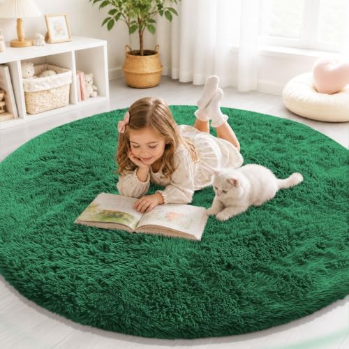 Smiry Round Area Rugs for Living Room Bedroom 4x4 ft, Fluffy Carpet by Smiry