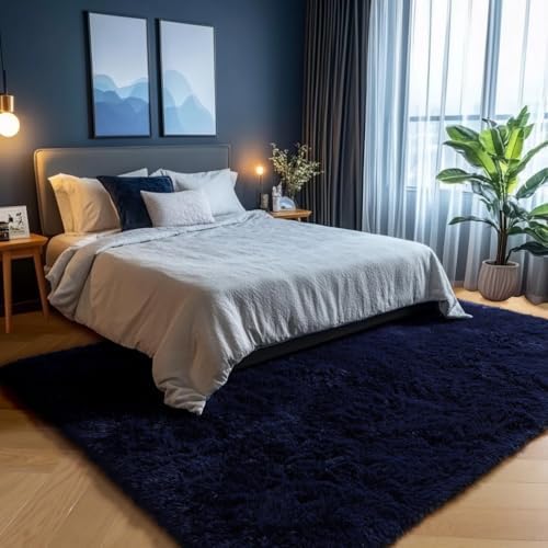 Dark Navy Blue Rugs for Living Room 5x8 Ft, Plush Area Rugs for Bedroom - Image 4