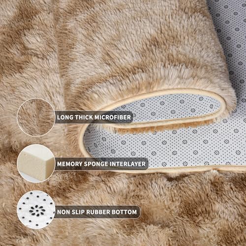 Tepook Fluffy Large Rugs for Living Room, Shag Area Rug 6x9 Soft Carpet for Bedroom, Modern Shaggy Rug for Kids Boys Girls, Plush Indoor Nursery Home Decor Rug with Non-Slip Bottom, Tie-Dyed Beige - Image 5