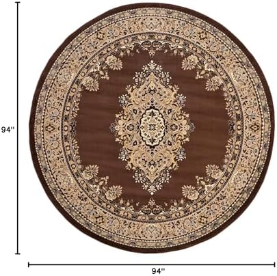 Unique Loom Reza Collection Traditional Persian Style Area Rug, 8' 0" x 8' 0", Brown/Ivory - Image 2