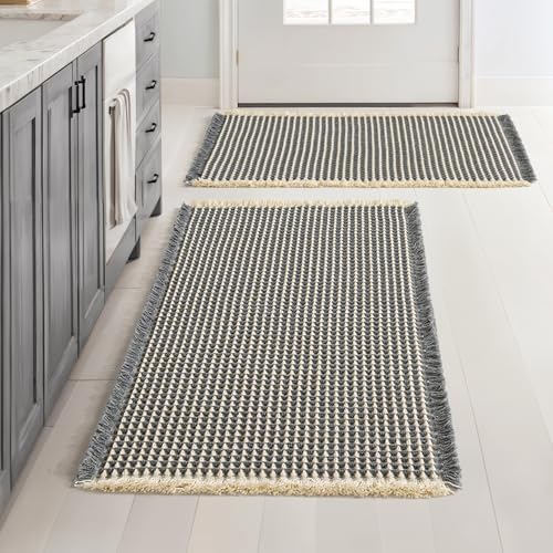 MIULEE Set of 2 Waffle Bathroom Rugs Dark Grey&Yellow Bath Mat 18x30 Inch by MIULEE