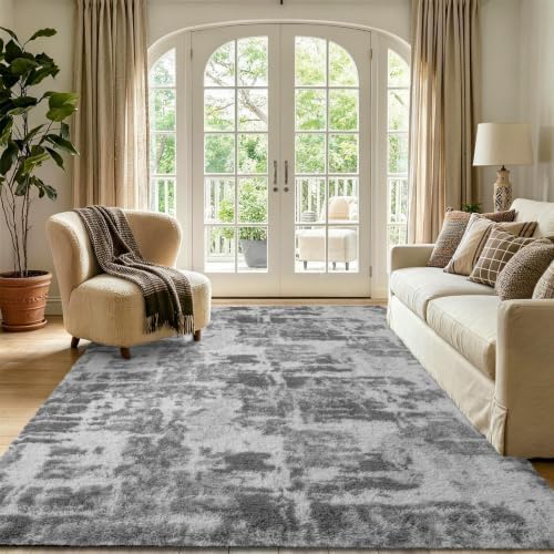 Noahas 6x9 Large Grey Fluffy Soft Area Rug Non-Slip for Living Room Bedroom - Image 2