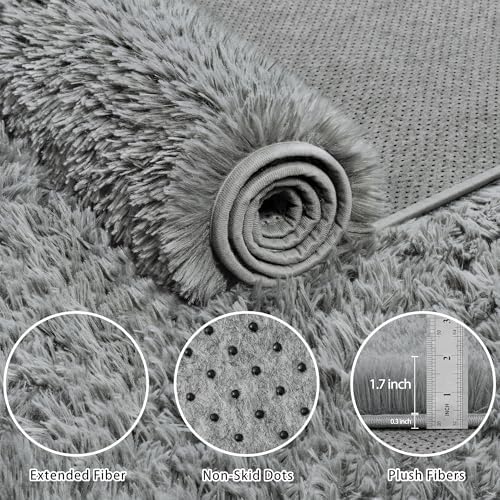 8x10 Area Rug for Living Room,Light Gray Fluffy Shag Non-Slip Bedroom Rugs - Image 6