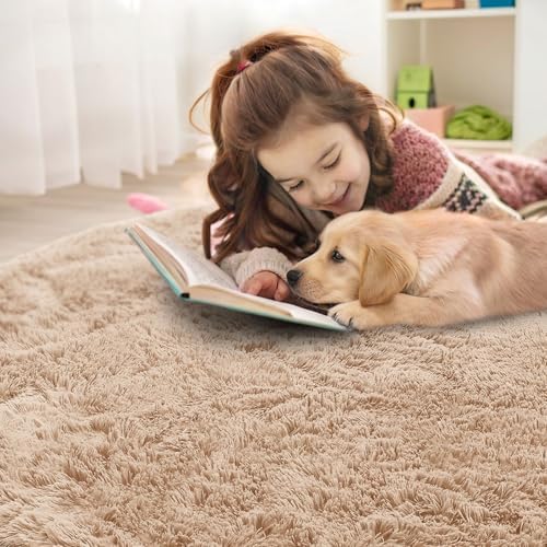 OLANLY Beige Round Rugs for Bedroom - Machine Washable, 7 ft Circle Area Rugs for Living Room, Soft and Fluffy Shaggy Carpet for Teen Girls and Boys, Nursery Rooms, Dorms, Home Decor Aesthetic - Image 5